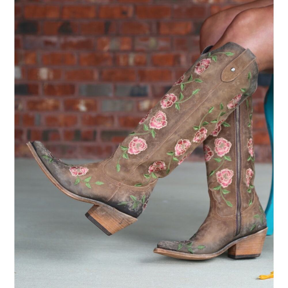 Liberty Black Diana Garden Tan Floral Embroidered Boots Leather Size 6.5 NIB